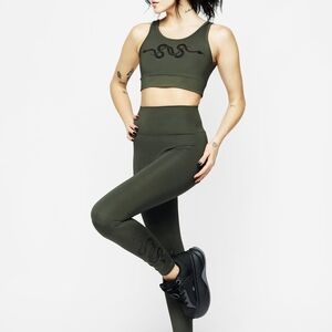 Disturbia Dark Olive Leggings And Sports Bra Set